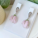 LEFIREL' Серьги серебряные женские "Рози" с цветами из муранского стекла / ювелирные украшения из родированного серебра 925