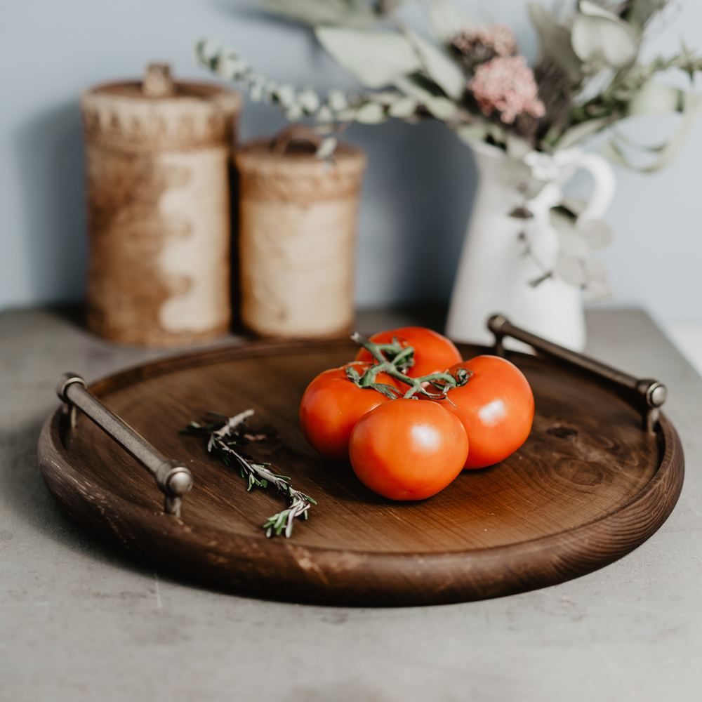 Круглый сервировочный поднос Art of Siberia с ручками для подачи блюд 380 мм. WS2