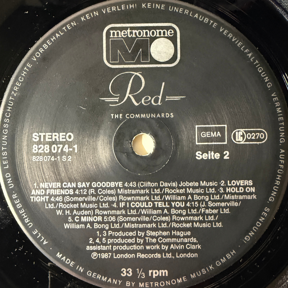The Communards ‎– Red (Германия 1987г.) Т