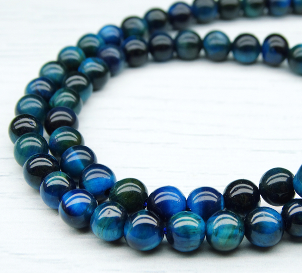 ПК008НН6-7 Бусины из природного камня тигровый глаз (лазурный), размер: 6 мм, 7 шт.