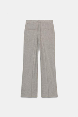 ZARA ПРЯМЫЕ БРЮКИ ИЗ ТКАНИ С ЭФФЕКТОМ РОГОЖКИ, СВЕТЛО-ПЕСОЧНЫЙ