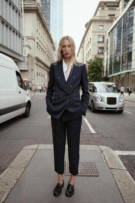 ZARA БРЮКИ ПРЯМОГО КРОЯ, МОРСКОЙ СИНИЙ