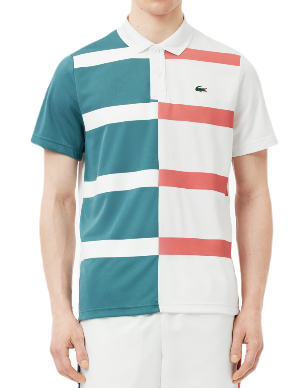 Теннисное поло Lacoste Ultra-Dry Colourblock Stripe Tennis Polo Shirt - blue/white/pink