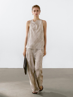 Massimo Dutti Топ из струящейся ткани в полоску с горловиной халтер, дымчатый