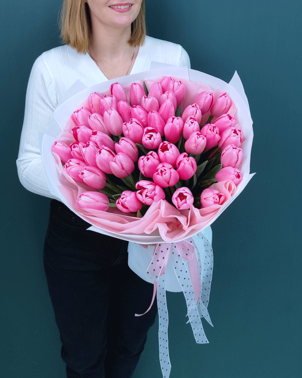 Букет из розовых тюльпанов,51шт(00466)