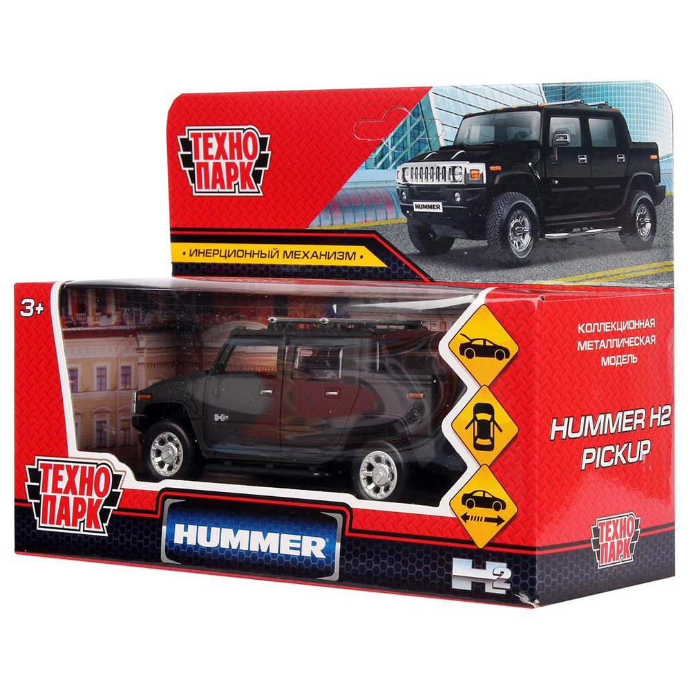 Модель ин. мет. "Hummer H2 Pickup" 12см. черный, матов. коробка HUM2PICKUP-12MAT-BK(Технопарк)