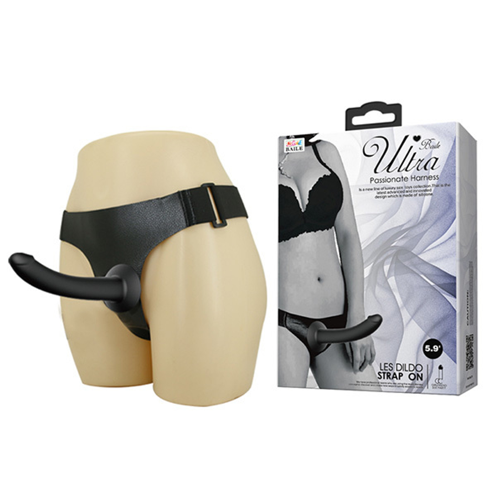 Женский страпон 15см на эластичных ремнях Baile Ultra Harness Les Dildo BW-022052