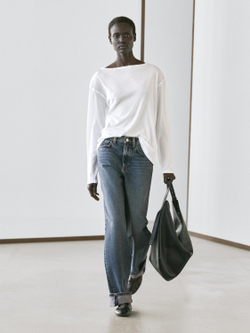 Massimo Dutti Футболка из 100% хлопка с вырезом лодочкой, белый