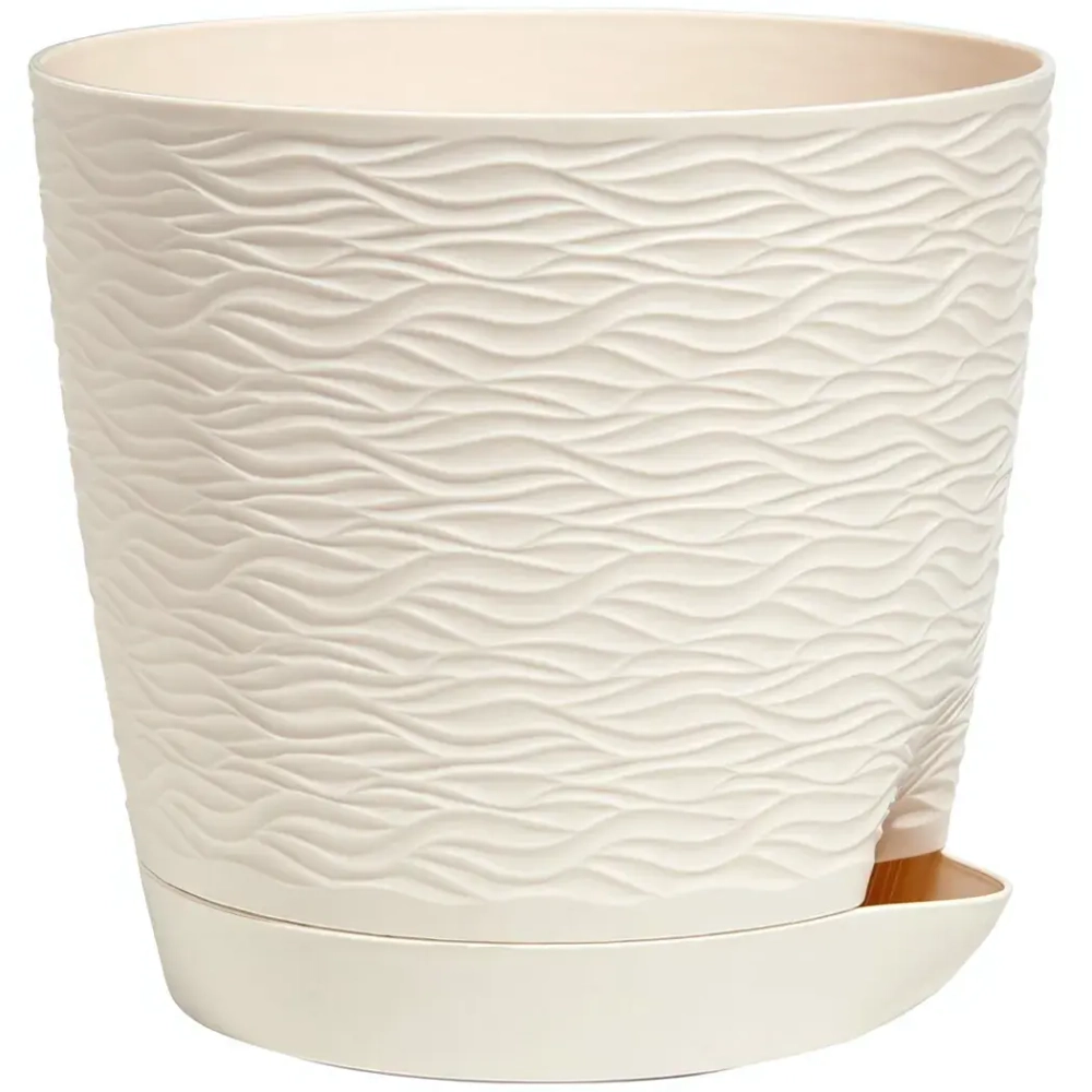 Кашпо для цветов пластиковое 1,5л d-14 см «Блюз» с поддоном Кремовый