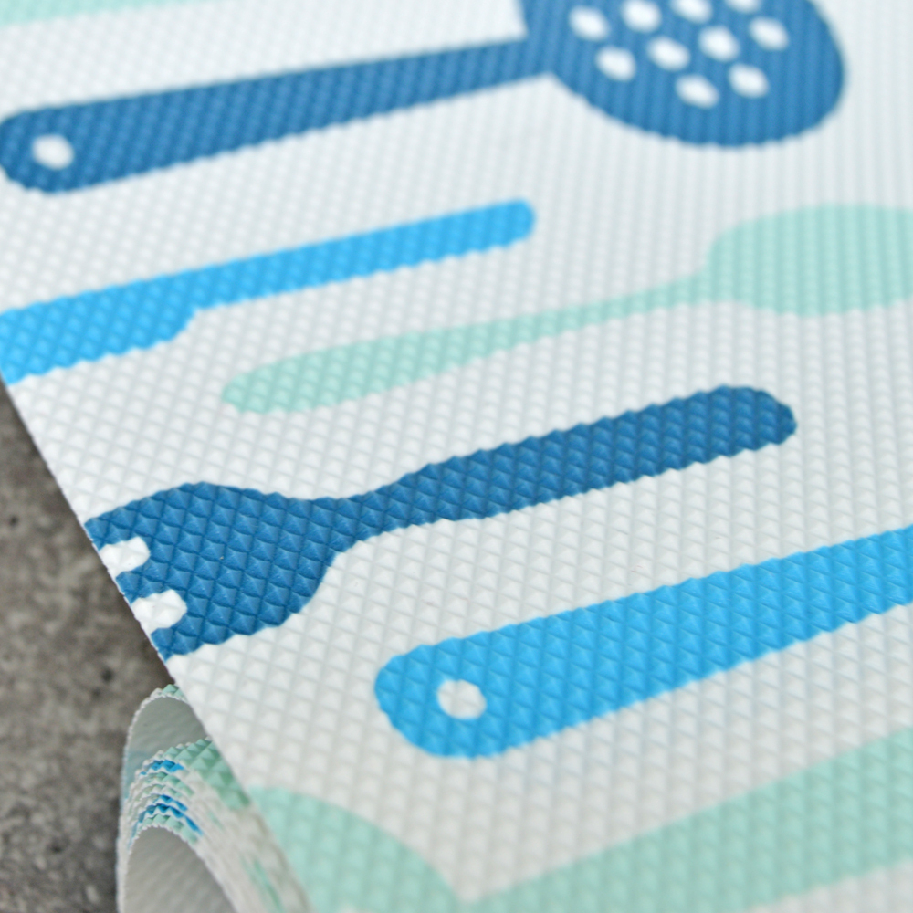 Коврик для кухонных ящиков в рулоне 45*150см "Ложки-вилки", сине-голубой