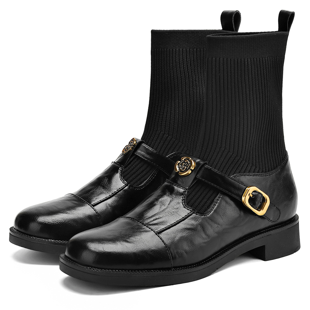 D FUSE SCANDINAVIA Stretch & Sock Boots Cow Split Leather Ankle Boots Women"s