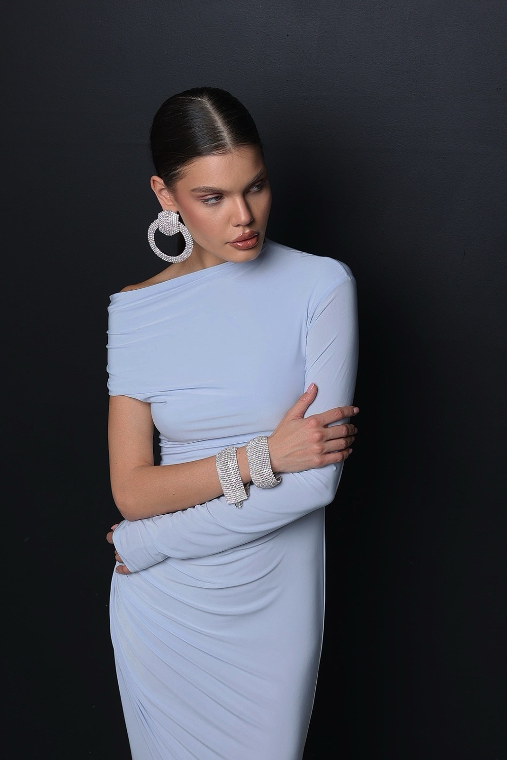 Maxi Dress with Side Draping and Slit