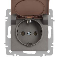 Розетка Intro Accent 6-203-09 с заземлением 2P+E Schuko с крышкой 16А-250В IP20 СУ AL/CU титан
