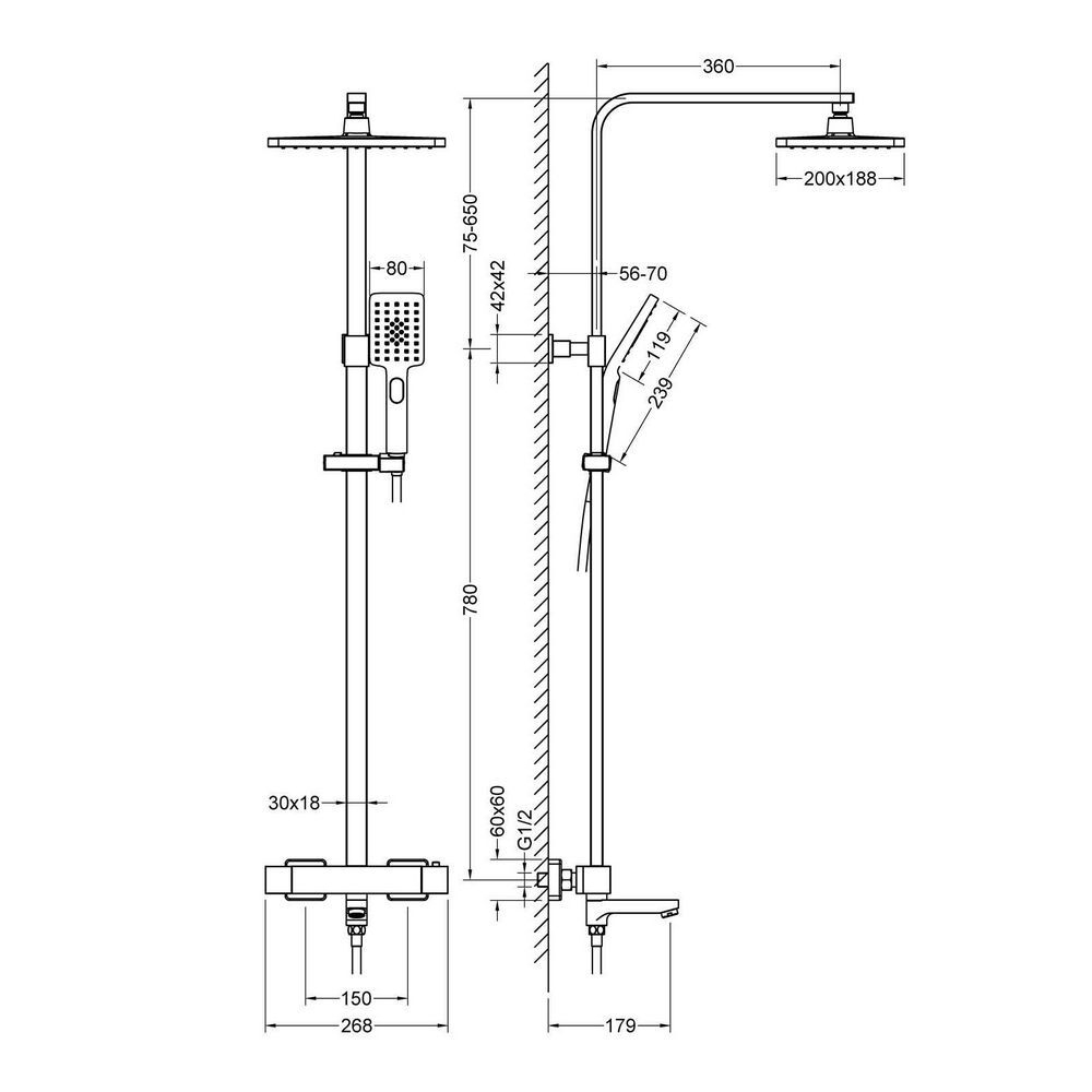 Душевая стойка Timo Tetra-Thermo SX-0169/03 с термостатом, черная матовая