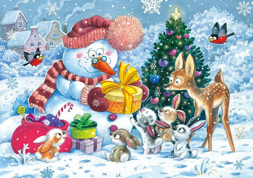 Пазлы 104 элемента 270*180мм. "Снеговик и зайчата"