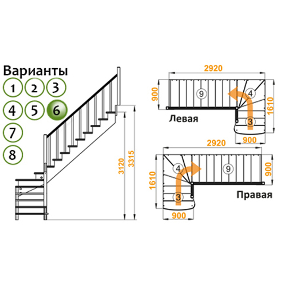 Лестница на второй этаж К-001м/6 Левая c подступенками