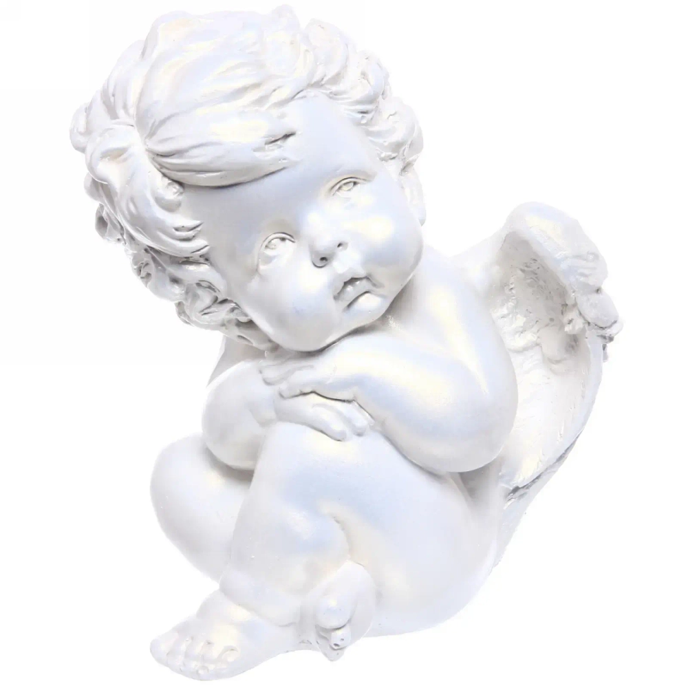 Статуэтка из гипса «Ангел задумчивый» 16см перламутр