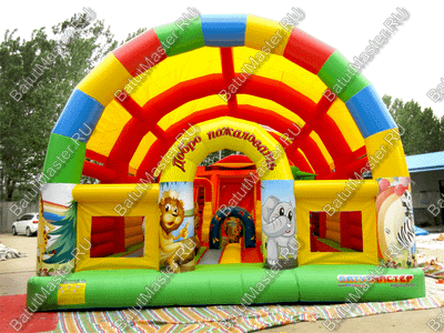 Надувной батут "Страна Сафария" с крышей и высокими горками 13*7*6 м