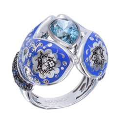 Кольцо с Топазом и Сапфирами, Эмаль, R0096-0/7