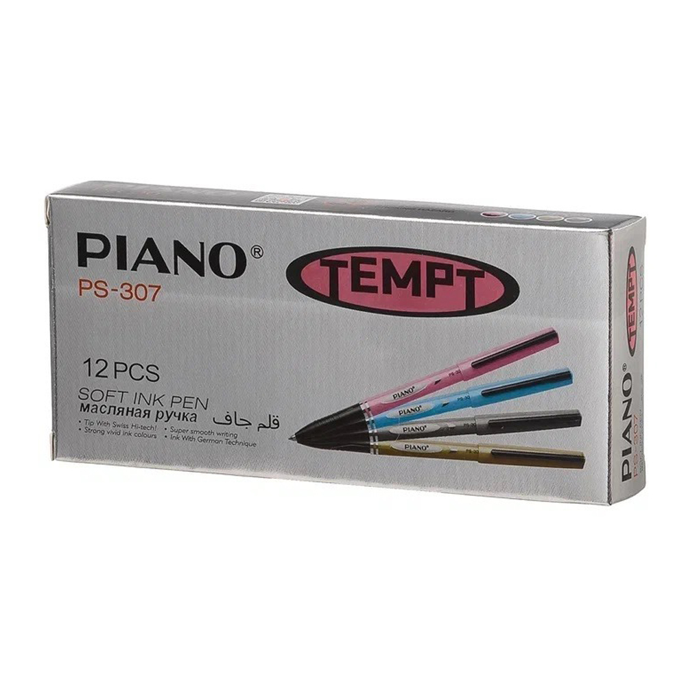Ручка шариковая, масляная, Piano, синие чернила, цветной корпус, 12 шт