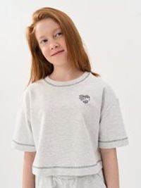 Футболка из футера "Серый меланж" укороченная 7+