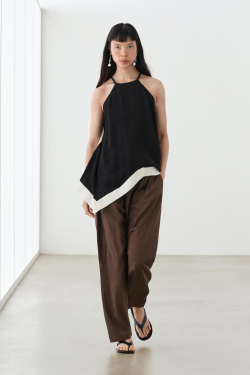 Massimo Dutti Длинный топ халтер с контрастными деталями, черный