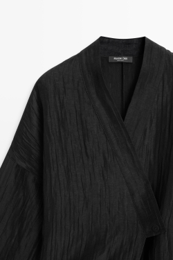 Massimo Dutti Фактурное кимоно из смесового льна с V-образным вырезом, черный
