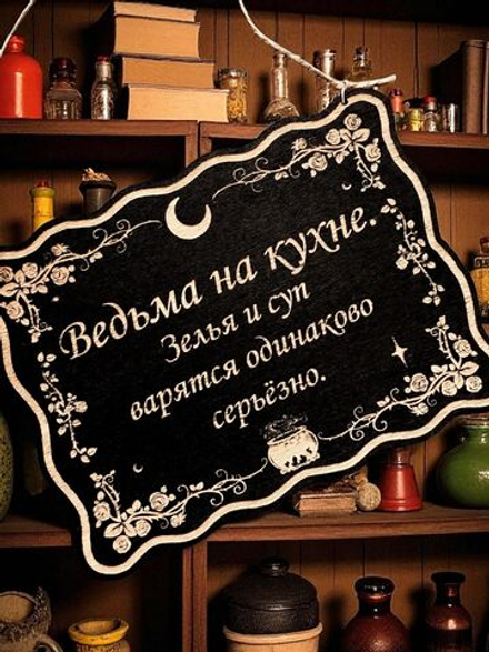 Табличка «Ведьма на кухне» — Деревянный ведьмин декор