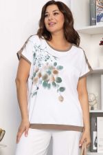 Блуза Далия (бело-коричневая) Б13803-20М LT Collection