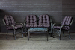 Садовый комплект из искусственного ротанга Мэдисон НЬЮ (Medison NEW) terrace set  с прямоугольным столиком с подушками на сиденье и спинку