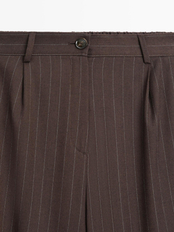 Massimo Dutti Брюки в тонкую полоску с широкими штанинами, шоколадный