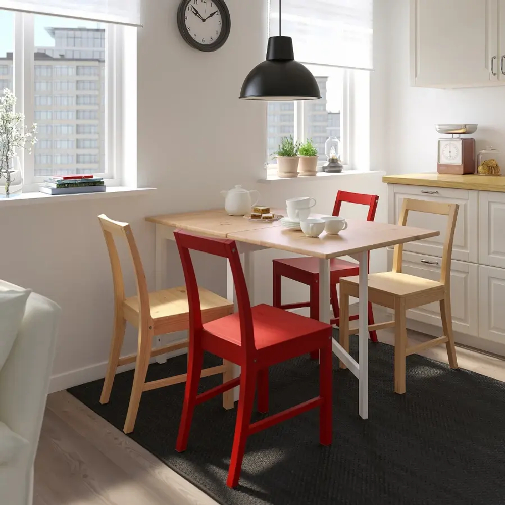 Стол с откидной столешницей- IKEA PINNTORP, 67/124х75х75 см,  ПИННТОРП ИКЕА, светло-коричневый/белый