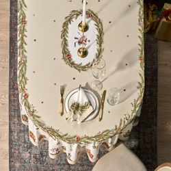 СКАТЕРТЬ ОВАЛЬНАЯ "ЩЕЛКУНЧИК" ,140Х300СМ ,БЕЖЕВЫЙ ,100%ХЛОПОК ,ТВИЛ