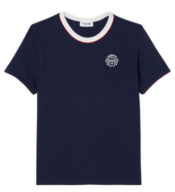 Женская теннисная футболка Lacoste Ultra Dry Tennis Heritage Badge - navy blue/white