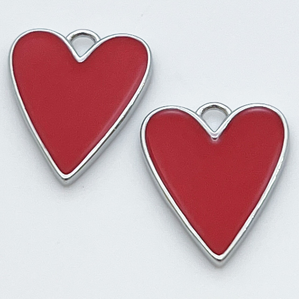 Подвеска Сердце, цвет красный+серебро, размер 21*18 мм, цена за 1 шт