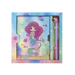 Записная книжка в футляре 20,5 см * 21,0 см , гребень, Alingar, ламинация, замочек, ручка, 45 л., клетка, "Нежная русалочка", голубой