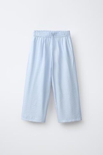 ZARA БРЮКИ WIDE LEG С ЖАТЫМ ЭФФЕКТОМ, ПАСТЕЛЬНО-СИНИЙ