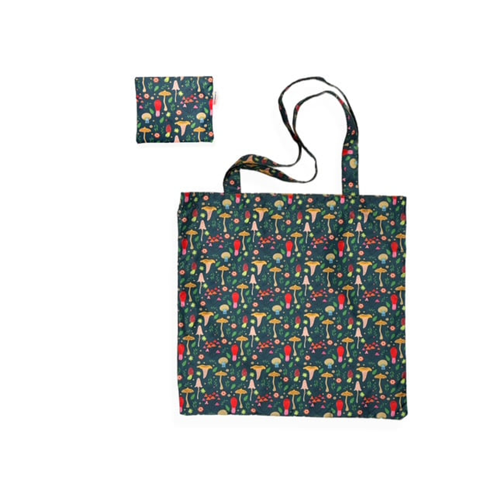 КОЗА ТЕКСТИЛЬ сумка-шоппер складная "Грибы", зелёный фон