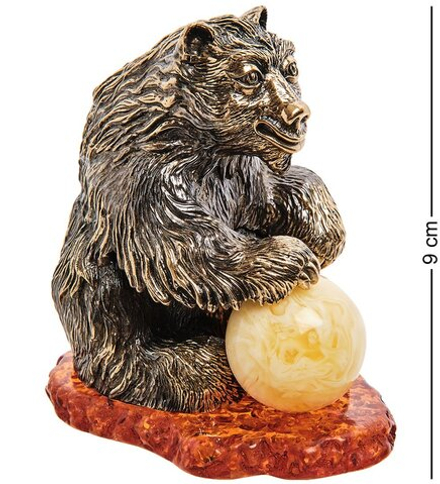 AM-3114 Фигурка «Медведь с шаром» (латунь, янтарь)