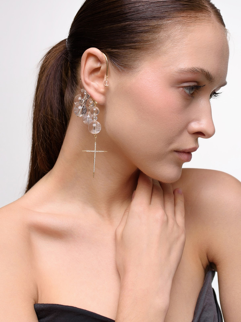 Кафф "Bubble" с горным хрусталем Gold