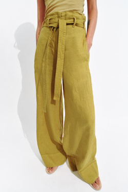 ZARA БРЮКИ ИЗ 100% ЛЬНА — ZW COLLECTION, ГОРЧИЧНЫЙ