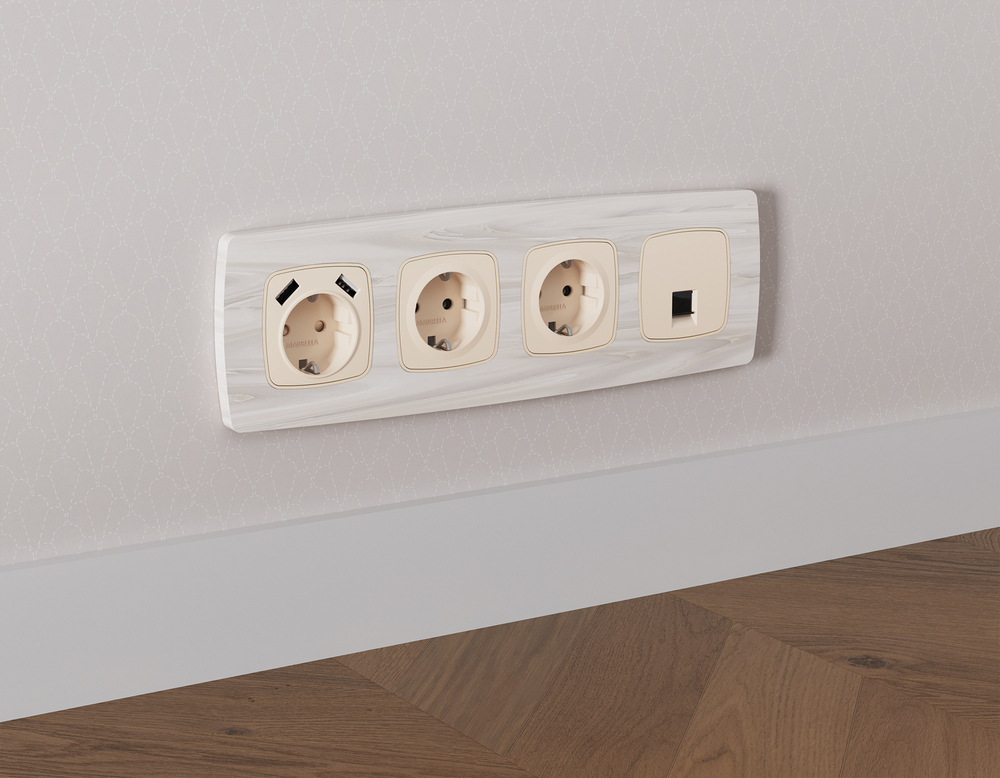 MO332010 Комплект механизма компьютерной розетки OMEGA Бежевый матовый RJ-45(8P8C) CAT6 с шторкой QUANT (OP3320, VM188)