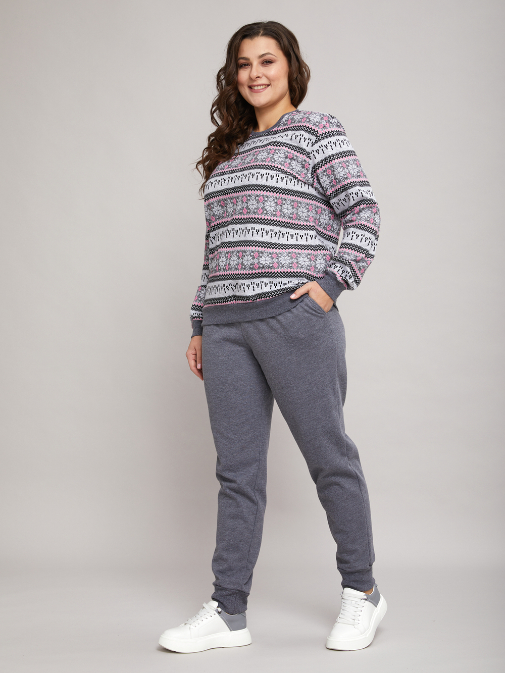 Костюм с брюками КБ-90М/серорозовая-норвежка