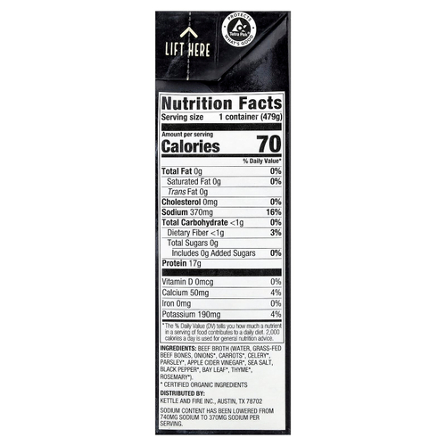 Kettle & Fire, Bone Broth, классическая говядина, с пониженным содержанием натрия, 479 г (16,9 унции)