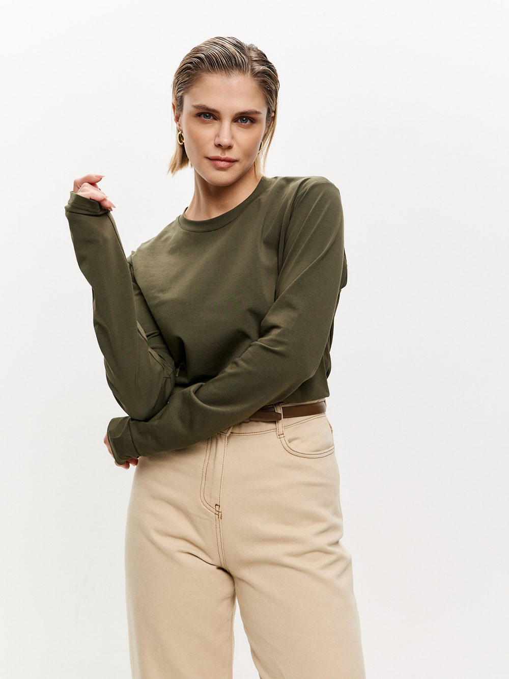 Лонгслив свободного кроя в цвете хаки