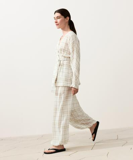 Oysho Рубашка-кимоно в клетку, экрю