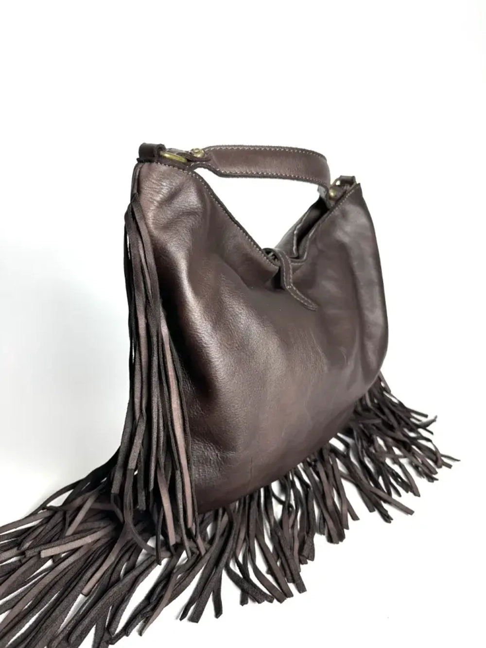 Женская наплечная сумка из натуральной кожи коричневого цвета