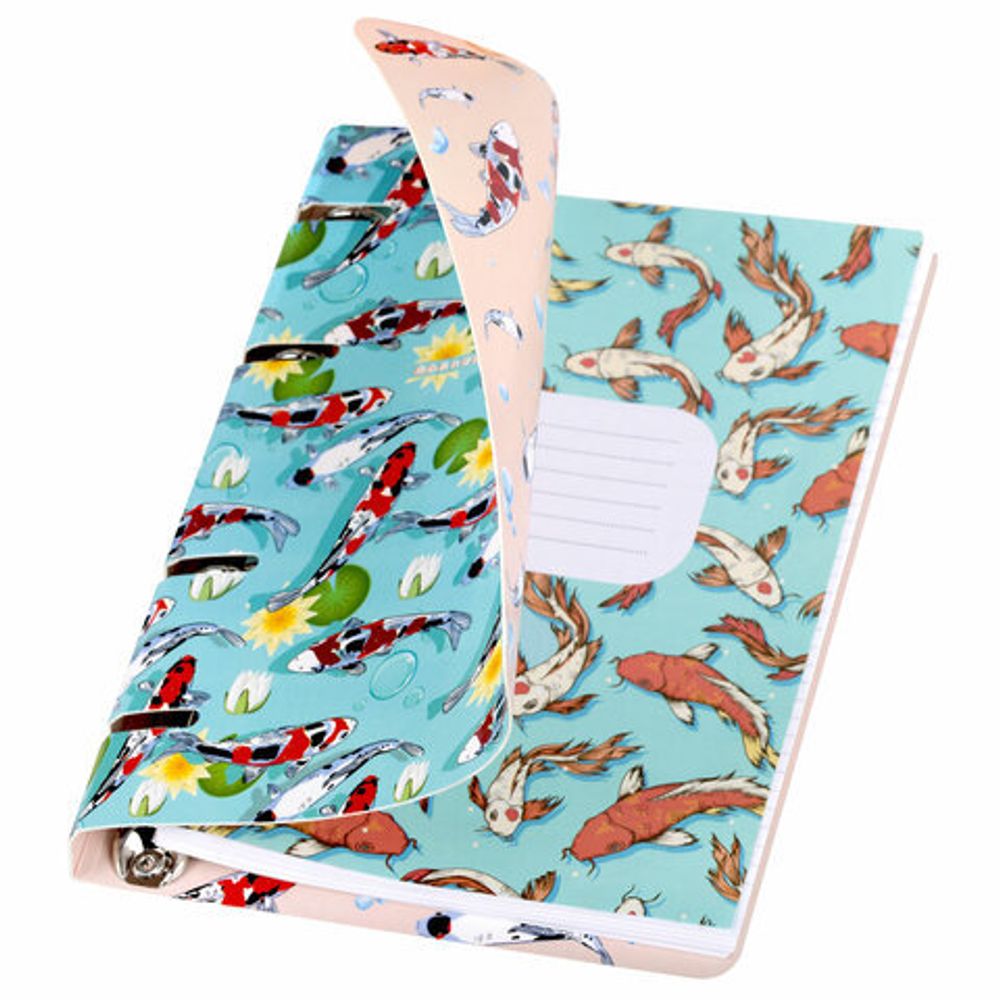 Тетрадь на кольцах А5 160х212 мм, 120 листов, картон, выборочный лак, клетка, BRAUBERG, "Карпы Кои", 404730