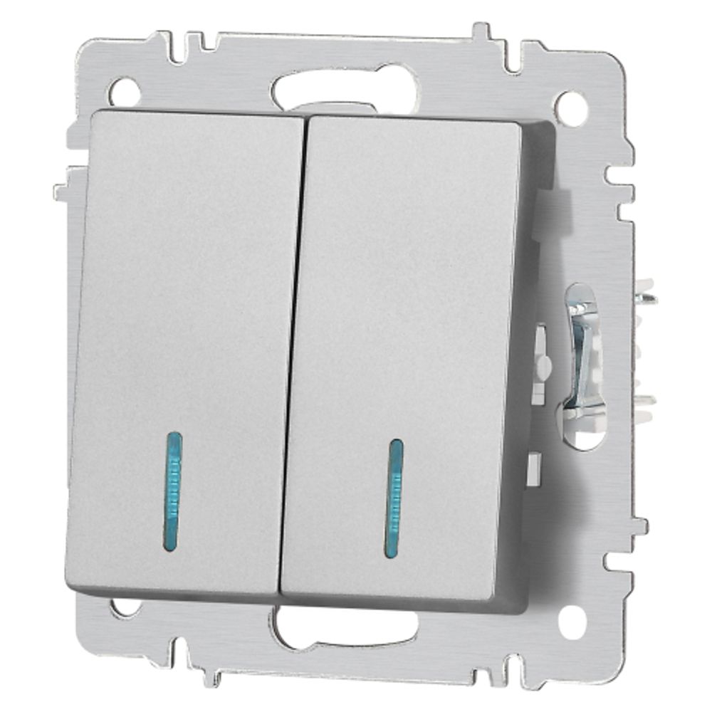 Выключатель Intro Accent 6-105-03 двойной с подсветкой, 10А-250В, IP20, СУ, AL/CU, алюминий