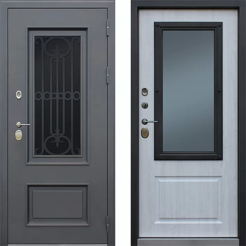 Уличная входная дверь со стеклопакетом и ковкой - 1150